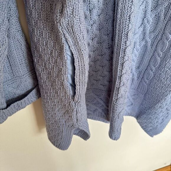 Aran Crafts Blue  Vintage Merino Wool Longer Length Full Zip Hooded Fisherman Kn - Picture 9 of 9